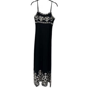 INC embroidered spaghetti strap maxi dress black/white Size Small